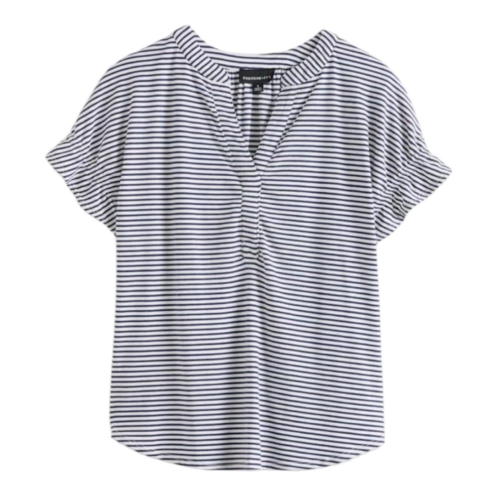 NWT Fortune + Ivy Fern Flutter Sleeve Navy & White Striped Top - Picture 4 of 12